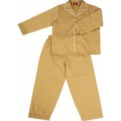 Pyjama Suit  Sleepwear 100% Cotton 5-10 yrs - New (khaki with white piping)